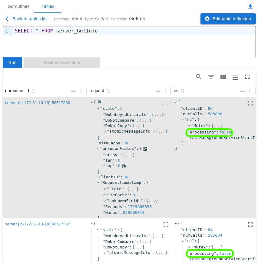 server-side data table